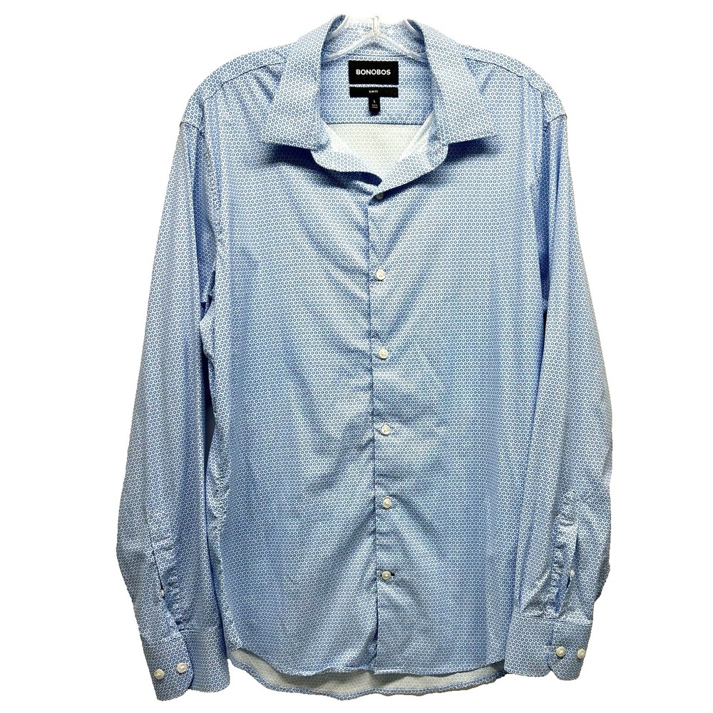 Bonobos Slim Fit Nylon/Spandex Men's Large Blue Dress Shirt (D6)